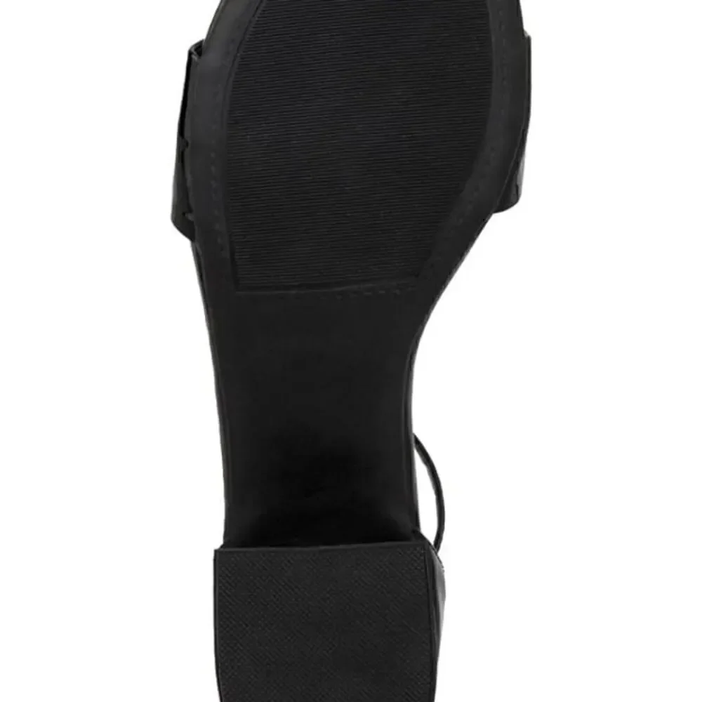 LONDON FOG Nikki Low Block Heel Shoe Ankle Strap Open Toe Shiny Pump Sandal